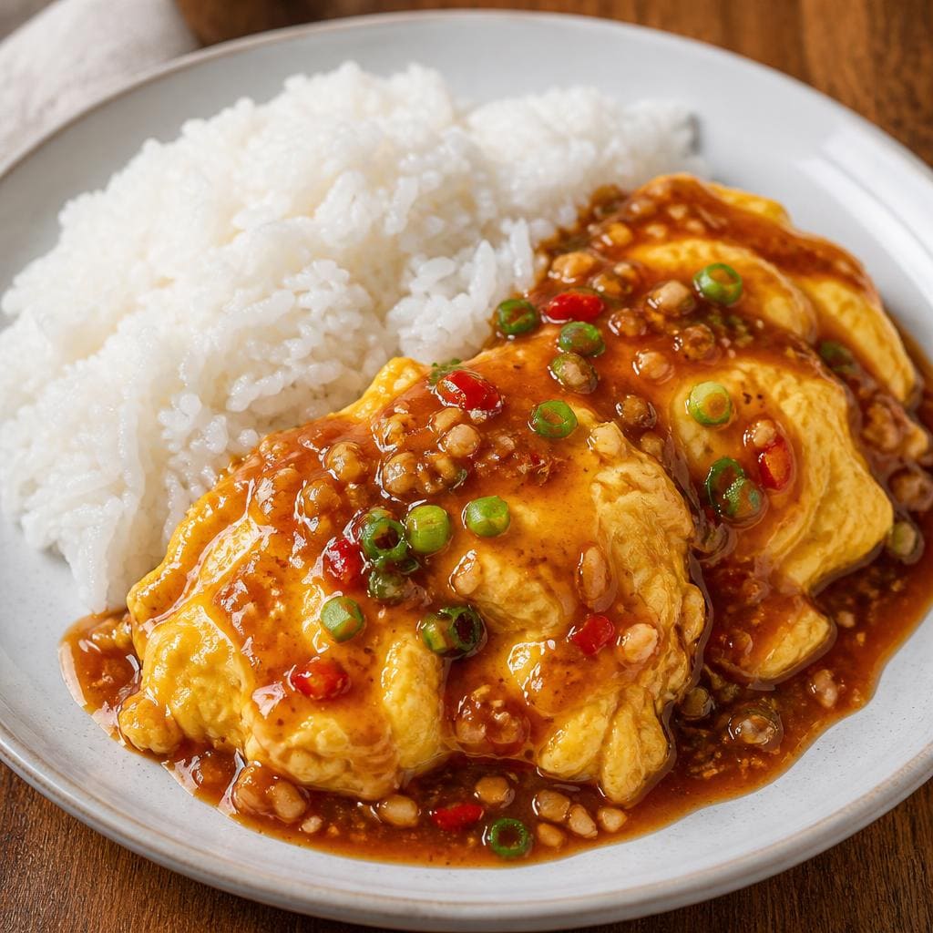 Nasi Telur Warkop 84 dengan saus racikan dan nasi putih